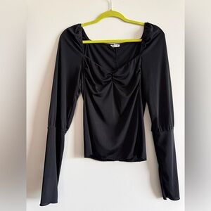 Free People Black Ruched Long Sleeve Blouse